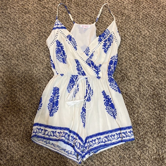 a'gaci Pants - Blue and white romper